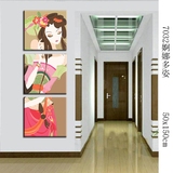 数字油画DIY客厅三拼大幅手绘画玄关竖版装饰画田园风景花卉抽象