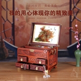老挝大红酸枝精雕多层首饰盒　中式家具雕花复古高档红木珠宝镜箱