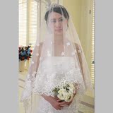 2016新款婚纱礼服梦幻仙女超长3米花边唯美花朵新娘拖尾头纱包邮
