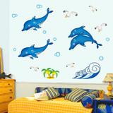 新款荧光贴蓝色小海豚海洋鱼系列墙贴夜光贴可爱卡通墙贴纸幼儿园