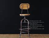 子 升降吧台椅 铁艺复古创意实木靠背椅子吧台椅圆形酒吧椅