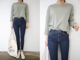 韩国代购进口正品15年秋季新款女时尚小脚弹力超显瘦高腰牛仔裤