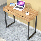 家用简单办公台式笔记本电脑桌带抽屉铁架木板组装拼接工作写字台