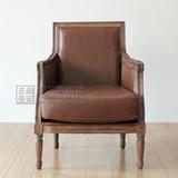美式实木皮质餐椅新古典简约时尚新餐椅客厅咖啡厅休闲实木餐椅