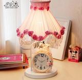 小台灯卧室儿童房床头公主房装饰创意结婚礼物温馨带钟表可调光