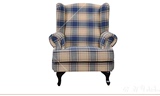 现货美式格子棉布单人沙发复古田园地中海现代北欧阳台老虎椅