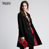 NAERSI/娜尔思女装新款韩版纯色中长款修身显瘦羊毛呢子外套大衣