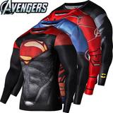 复仇者联盟美国队长钢铁侠蜘蛛侠超人紧身衣男士运动修身长袖T恤