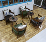 新款 西餐厅咖啡厅桌椅 实木茶几 复古美式休闲餐厅沙发围椅批发