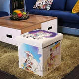 Useful方形卡通PU收纳凳玩具收纳箱折叠储物凳子时尚可坐欧式皮凳