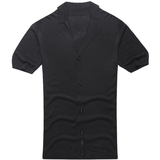 夏季新款 型男衬衣翻领半袖毛衣线衫男装黑色短袖针织衬衫潮J632