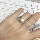 纯天然淡水珍珠戒指简单强光无暇925银镀18K白金送礼自戴首选包邮