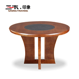 三木印象东南亚风格实木家具火烧石实木圆餐台槟榔圆形餐桌椅组合