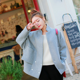 东大门韩国2015冬装新款女装韩版短款宽松大码大口袋毛呢外套学生