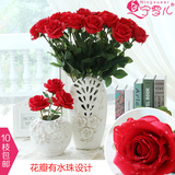 婚庆花束客厅桌面假花仿真花塑料花装饰花绢花红色玫瑰花特价批发