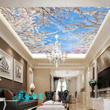 3D现代清新樱花吊顶餐厅卧室书房顶棚酒店天花板背景墙纸大型壁画
