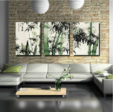 纯手绘竹子 中式客厅装饰画 油画 办公室 门厅室内挂画三联无框画