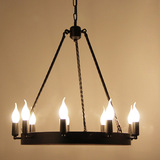 设计师专用美式乡村复古创意时尚灯具卧室客厅黑色铁艺蜡烛餐吊灯