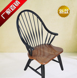 美式餐椅温莎椅橡木实木电脑椅子黑色凳子书房椅靠背椅地中海家具