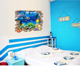 3D墙纸立体墙贴纸墙壁创意装饰沙发电视背景墙卧室贴画海洋海豚