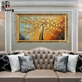 发财树油画 欧式风景手绘抽象花卉 餐厅挂画玄关横版 客厅装饰画