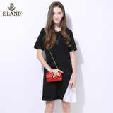 ELAND衣恋16年夏季新品黑白拼色褶皱连衣裙EEOM62502S专柜正品
