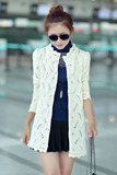 2014秋季新品女外套上衣 韩版修身中长款镂空针织毛线开衫 薄款装