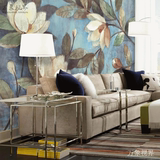 3D无缝客厅电视餐厅卧室沙发背景墙壁纸壁画墙纸蓝色复古油画荷花