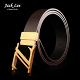 Jack Lee正品 真皮男士商务 休闲 头层牛皮 纯铜平滑扣腰带 皮带