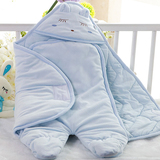 婴儿夹棉抱被春秋季纯棉抱被外出包被连脚抱毯新生儿睡袋两用