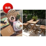 茶餐桌包邮日式实木质折叠二人组合餐桌椅子原木户外室内阳台下午