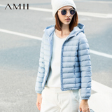 Amii冬季常规大码修身外套白鹅绒立领拉链轻薄纯色新款女羽绒服