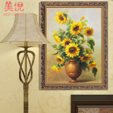 手绘花卉竖版油画美式向日葵餐厅装饰画欧式玄关客厅有框挂画包邮