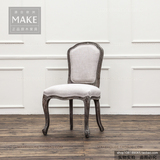 make+出口美国实木家具 复古 盾背亚麻软包 简约 美式实木餐椅