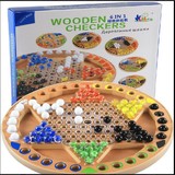 六合一木制玻璃珠跳棋 六角跳棋 成人儿童益智桌面游戏玩具