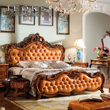 乔克斯别墅家具 古典雕花美式床欧式实木真皮婚床1.8/2米双人大床