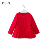 PEPL 16秋款女童红色外套中小女孩儿童韩版纯棉卡其色单排扣风衣