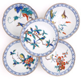 日本进口 九谷烧花鸟图14厘米浅碗 日式陶瓷餐具浅钵 碗碟套装