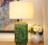 美式乡村中式现代风格陶瓷绿叶台灯复古创意客厅卧室床头灯 特价
