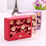 多彩喜事  喜庆婚礼欧式糖盒 结婚喜糖盒子6朵玫瑰镂空长方形纸盒
