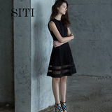 Siti SelectedOL蕾丝镂空无袖黑色连衣裙裙子修身显瘦中裙蓬蓬裙