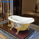 定制碧洋玻璃马赛克图案欧式贵妃浴缸复古典独立式单人移动亚克力