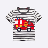 外贸童装男童汽车t恤短袖夏装中小儿童男孩2-7岁条纹T恤贴布图案