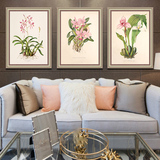 经典美式花卉三联装饰画餐厅客厅卧室挂画组画欧式豪华植物壁画组