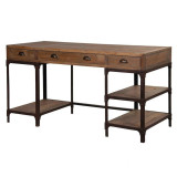 美式复古铁艺电脑桌实木办公电脑桌隔板置物架书桌收纳柜子写字台