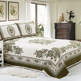绿幽谷棉麻花团床单老粗布床单四季床单三件套双人折叠亚麻席1.8
