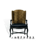 新古典实木单人沙发椅老虎椅美式欧式豹纹布艺个性定制沙发椅