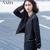 AMII旗舰店女装春季纯色棒球领短款拉链长袖插袋运动空气层外套女
