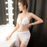 新款韩国版性感钢托歀大小胸聚拢女神防晒雪纺披纱比基尼三件套女