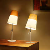 现代麻布LED灯简约北欧布罩铁艺书房台灯卧室床头台灯高度可调节